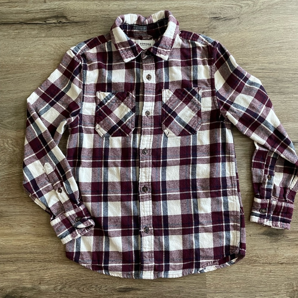 Sonoma Boys Flannel Plaid Shirt - Burgundy